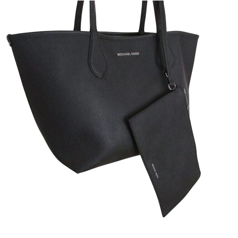 Michael Kors Luggage Black Saffiano Leather Large Open Tote Handbag w/Case